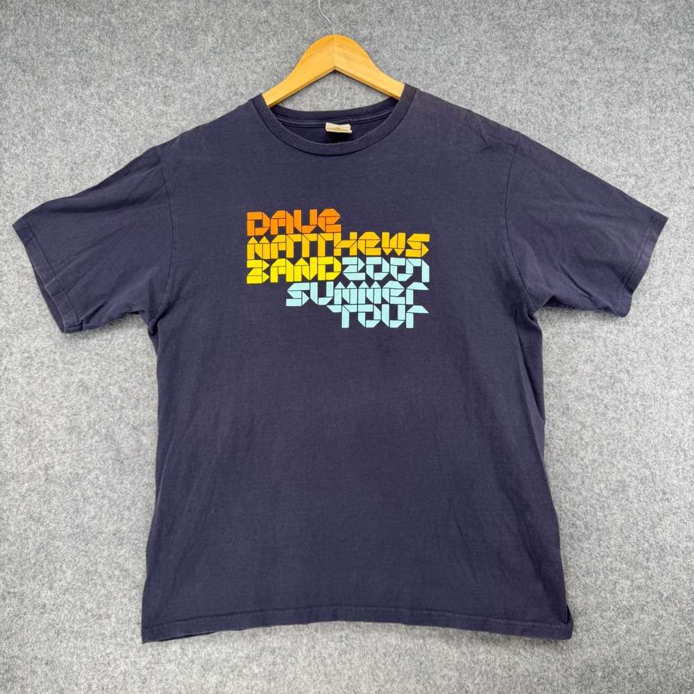 Y2K Dave Matthews Band T Shirt Mens L Navy Blue 2007 Summer Tour Organic Cotton